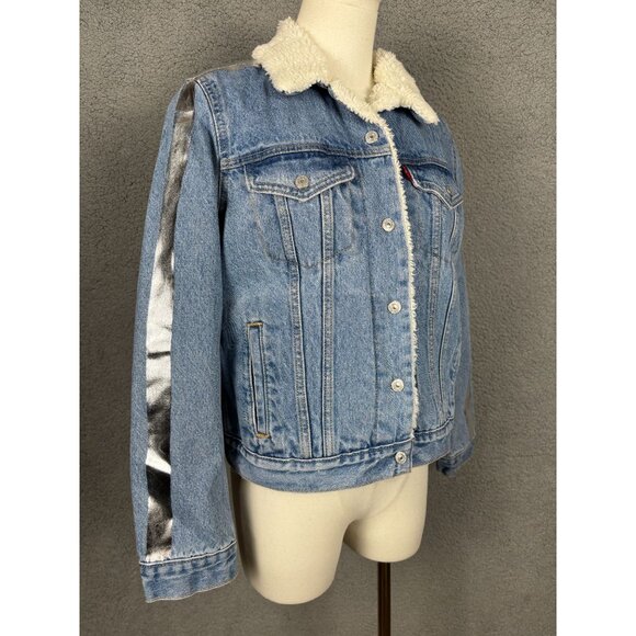 Levis Women's Original Trucker Jacket Denim Sherpa Lining Shine Theory Small NWT - Picture 4 of 8